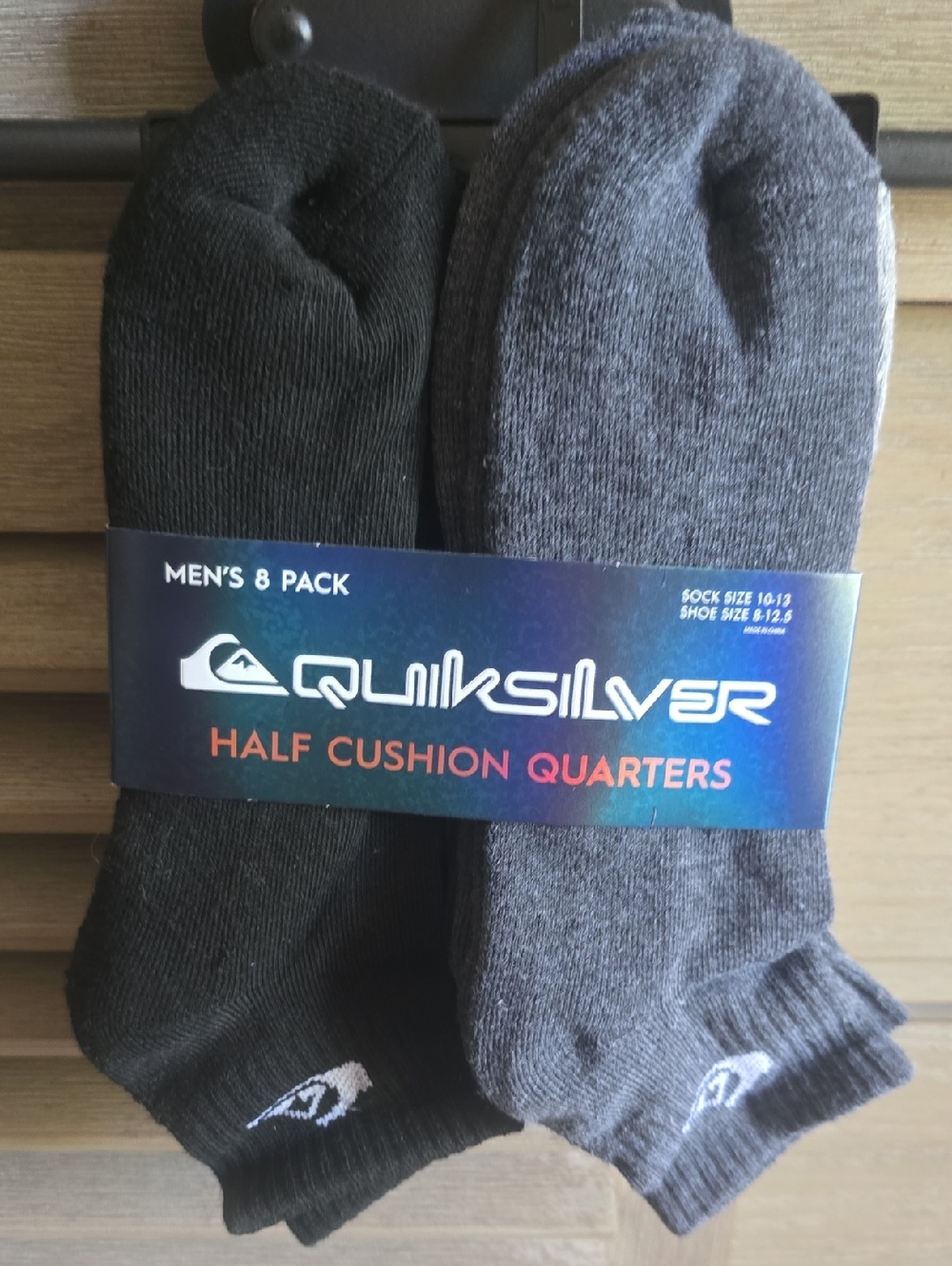 Quiksilver Men’s Half Cushion Quarter Socks — Black & Gray (8-Pack)